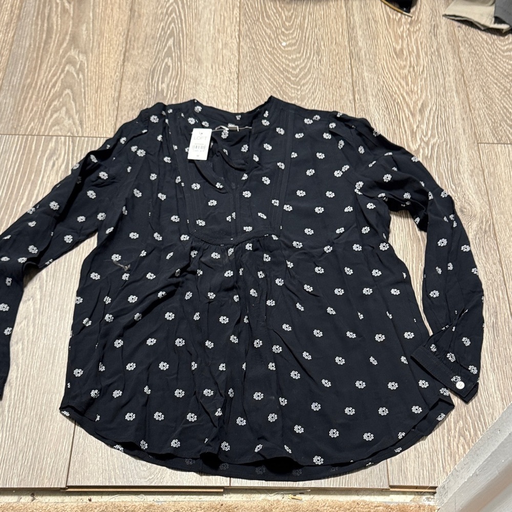 LOFT Black Floral Blouse